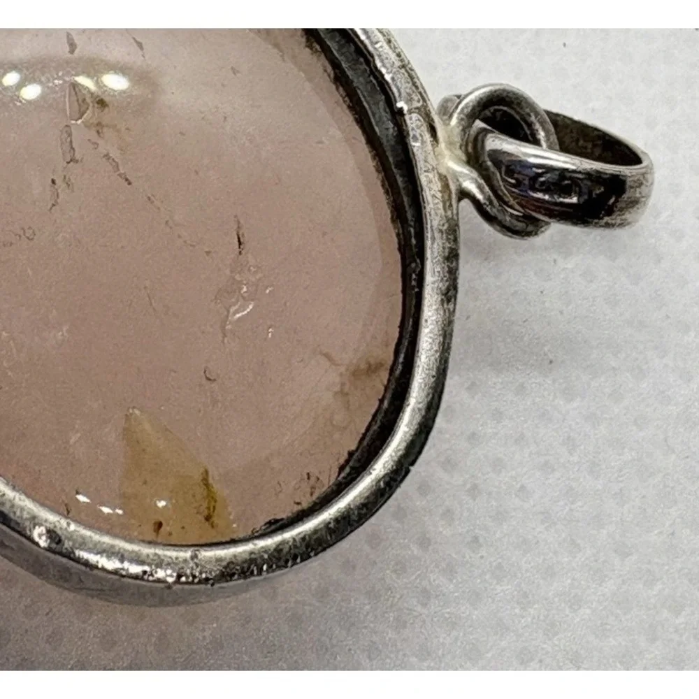 Sterling Silver Rose Quartz‎ Double Cabochon Pendant 20g Oval & Round Bezel 925